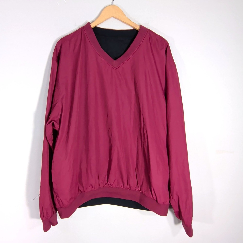 Wedge Black/Red Reversible Windshirt; V-Neck Pullover Long Sleeve Golf Jacket